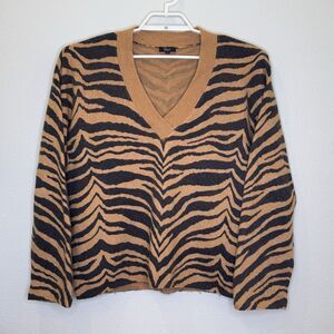 Rails Elanor Sweater Womens Sz Medium Chestnut Tiger Stripe V-Neck Wool Cashmere
